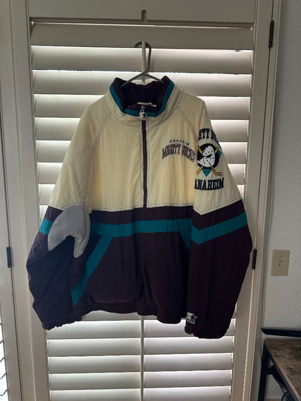 Anaheim Mighty Ducks White Starter Jacket Men's Large